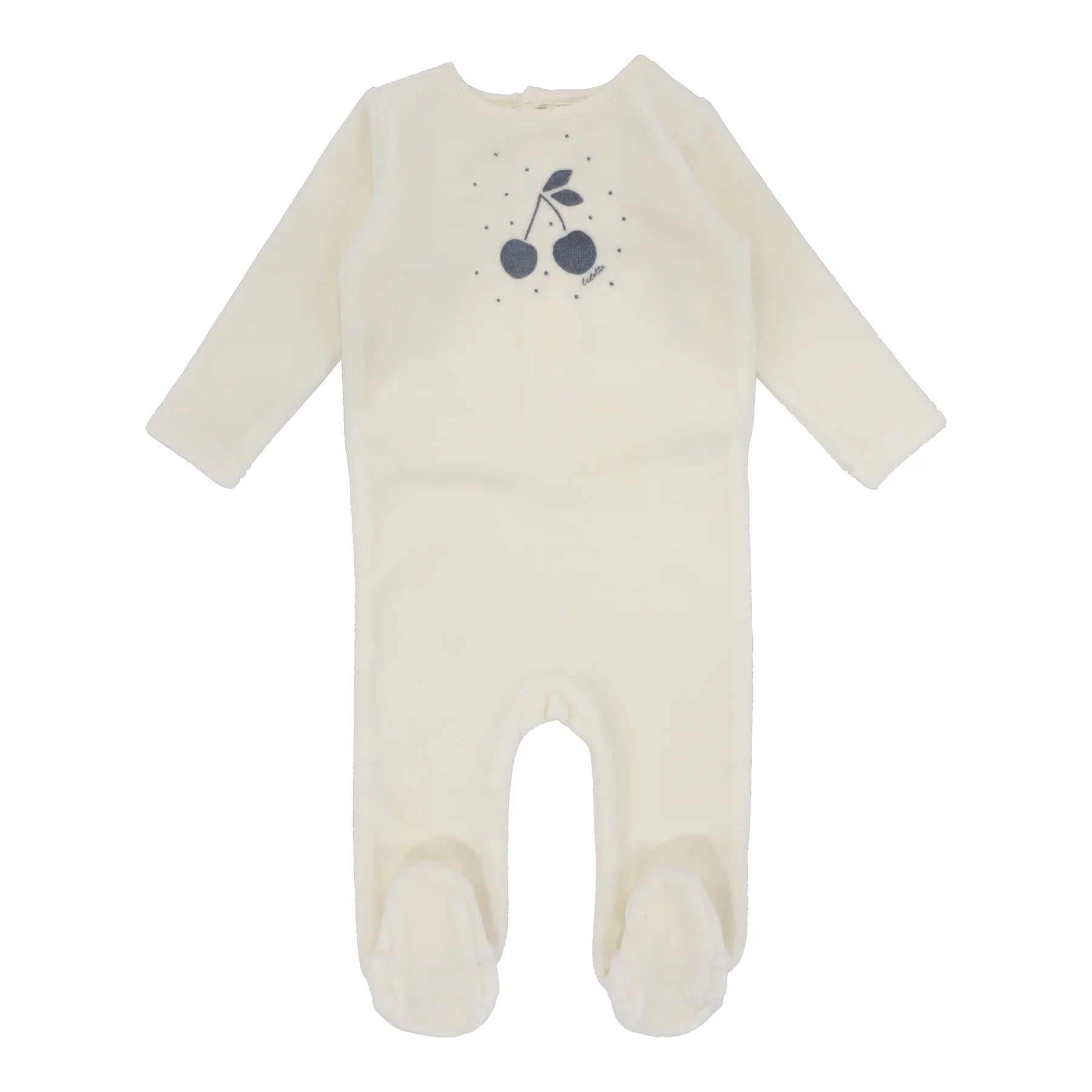 Lilette Velour Cherry Graphic Footie - Slate/Ivory Lilette Velour Cherry Graphic Footie - Slate/Ivory
