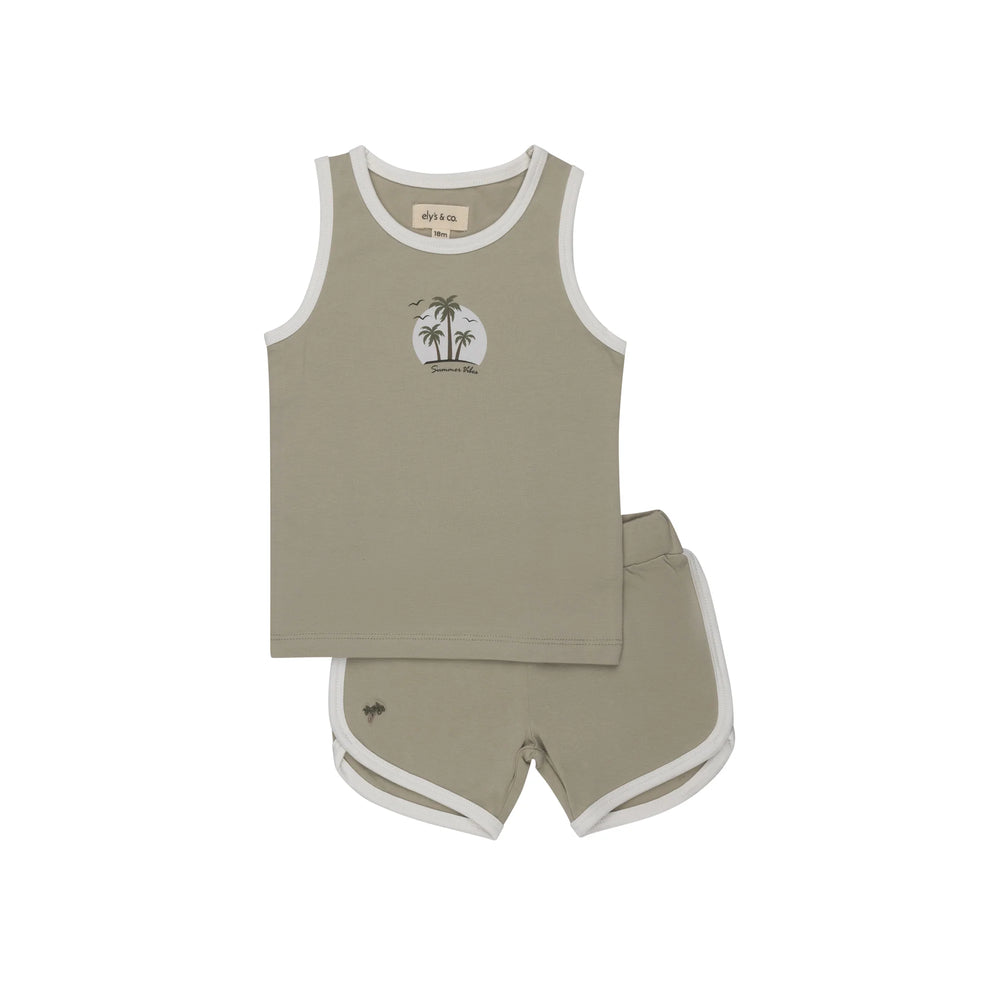 Ely's & Co Ribbed Printed Palm Terry Tank & Shorts