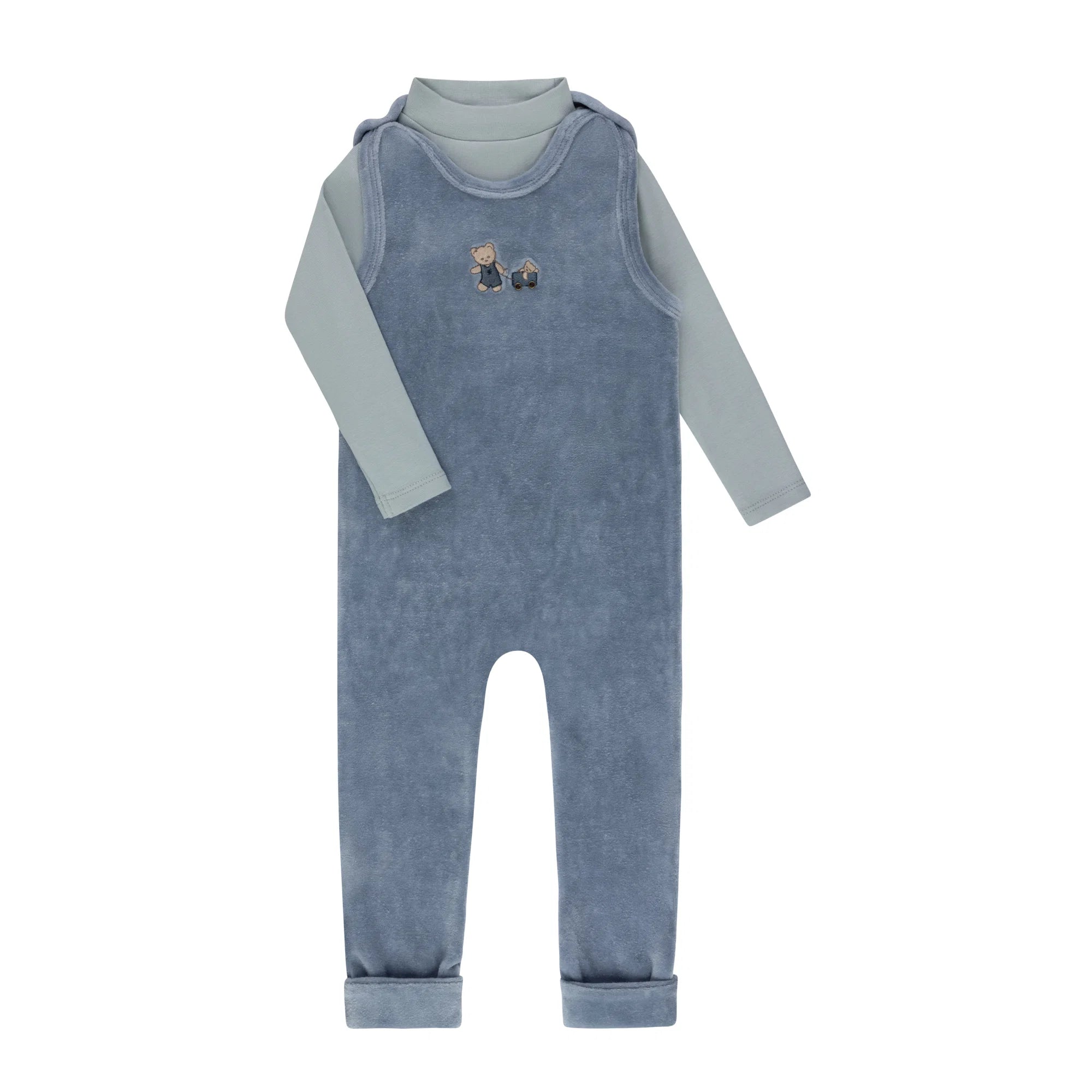 Ely's & Co Embroidered Bear Overalls Bodysuit