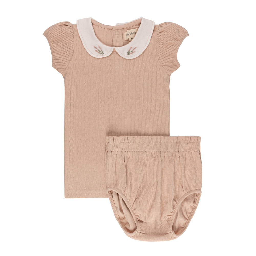 Ely's & Co Pink Leaf Embroidered Collar Set