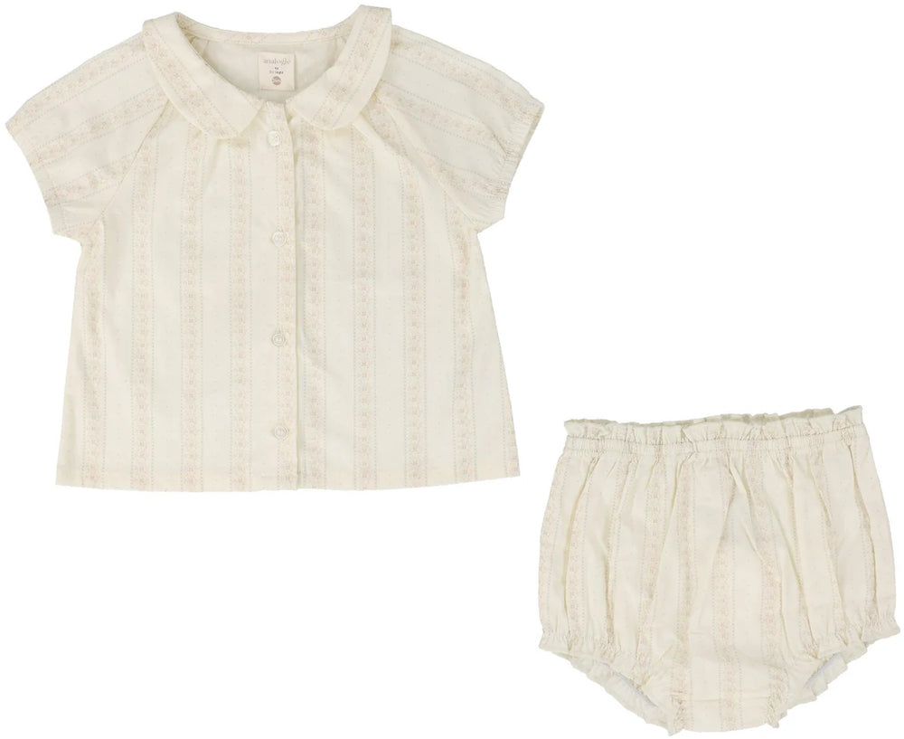 Analogie Pink Ivy Stripe Puff Sleeve Set