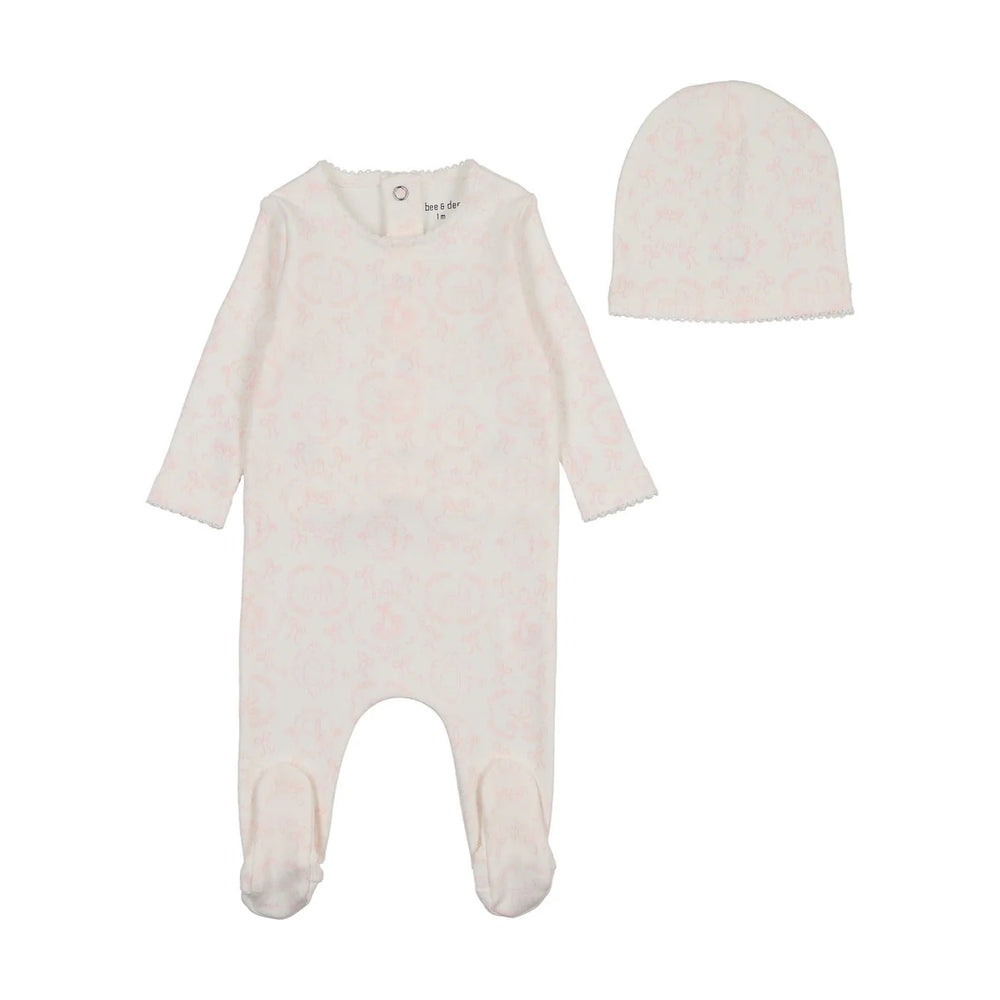 Pre-Order Bee and Dee Girls Babyland Toile Footie & Beanie