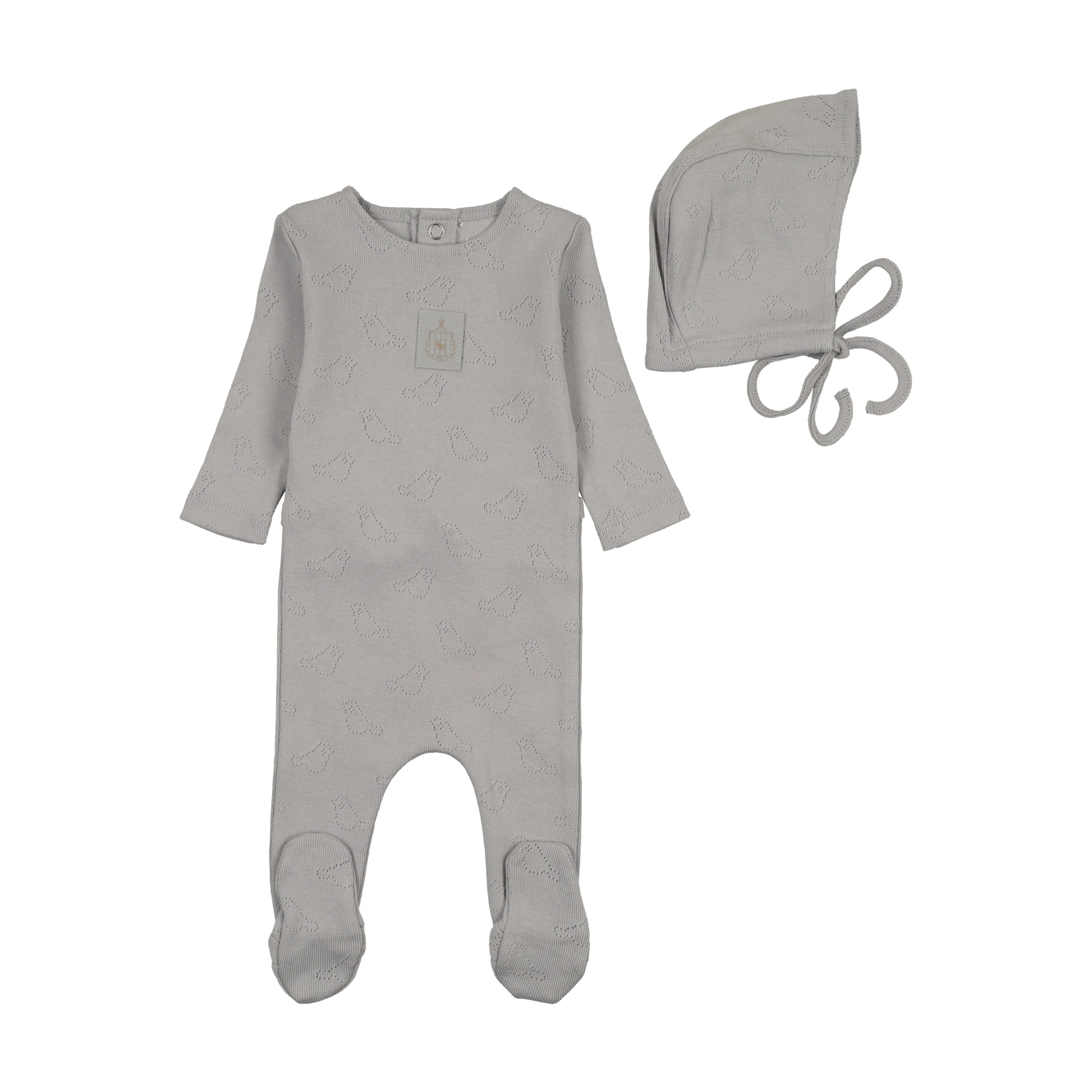 Bee & Dee Bird Pointelle Footie & Bonnet
