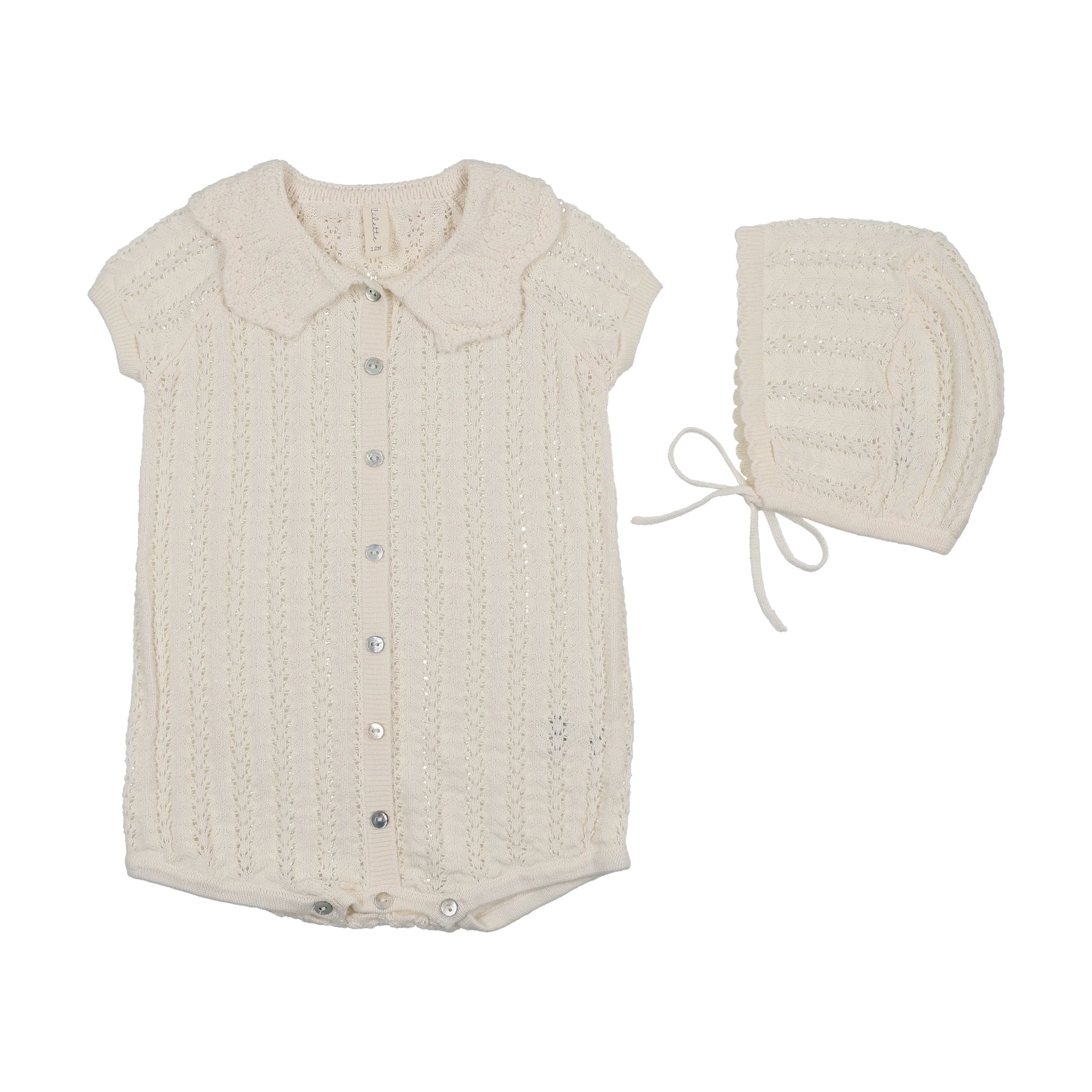 Lilette Crochet Knit Romper & Bonnet