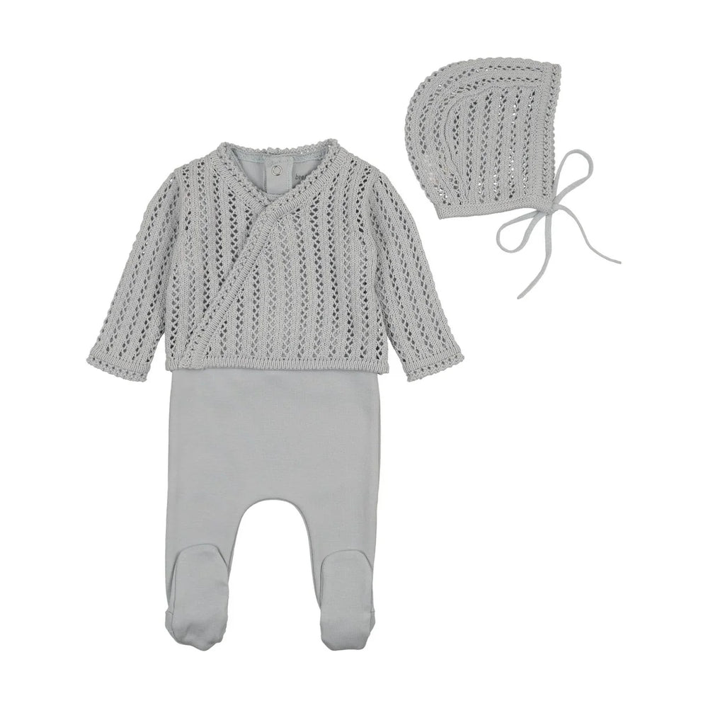 Pre-Order Bee and Dee Boy Dainty Sweater Footie & Bonnet