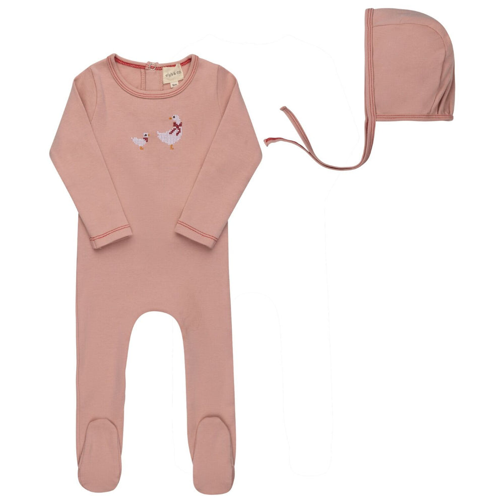 Ely's & Co Cross Stitch Duckling Footie & Bonnet