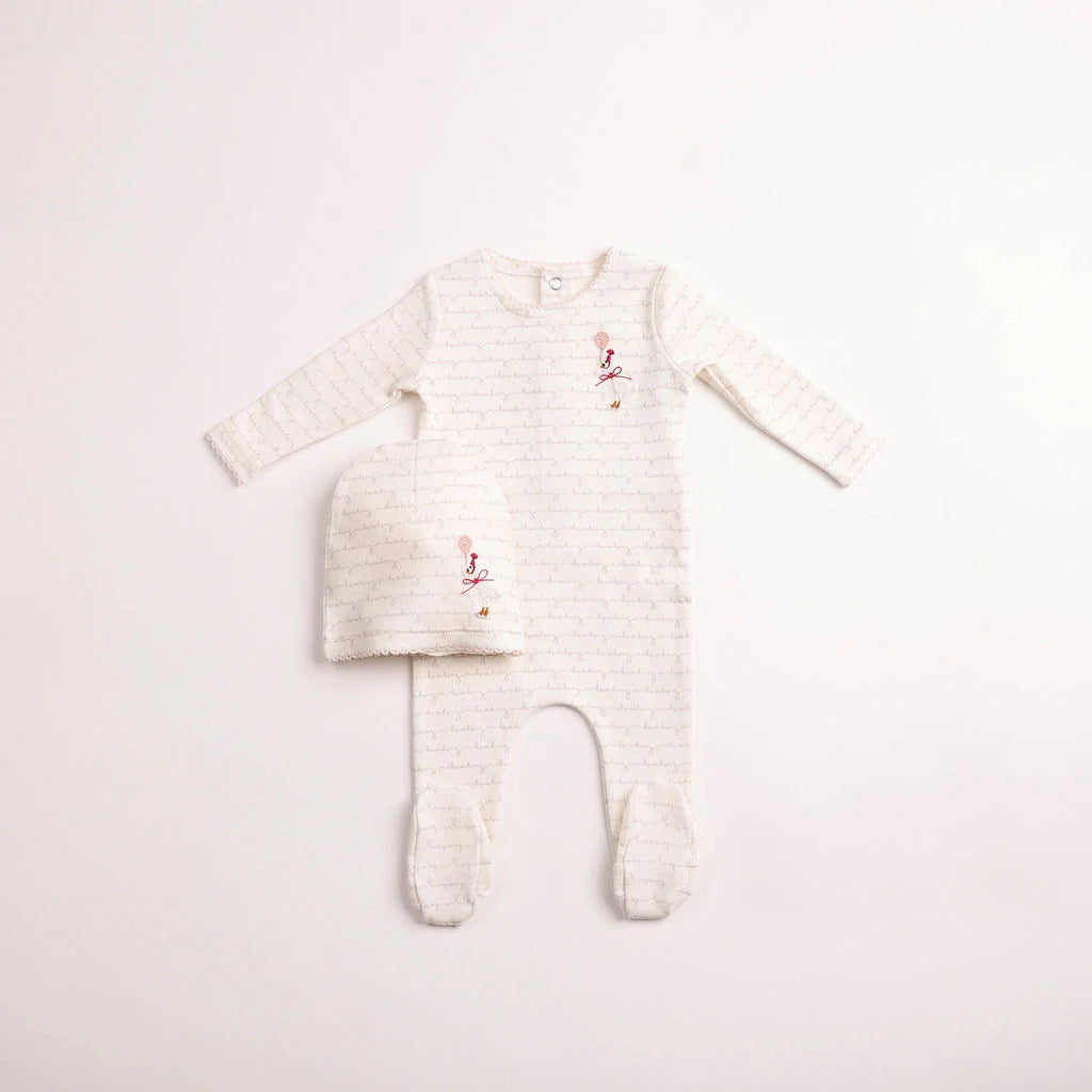 Pre-Order Bee & Dee Goose on Script Footie/Beanie