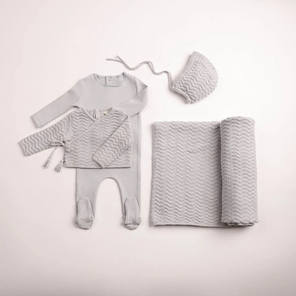 Pre-Order Bee & Dee Herringbone Cardigan/Footie Layette Set