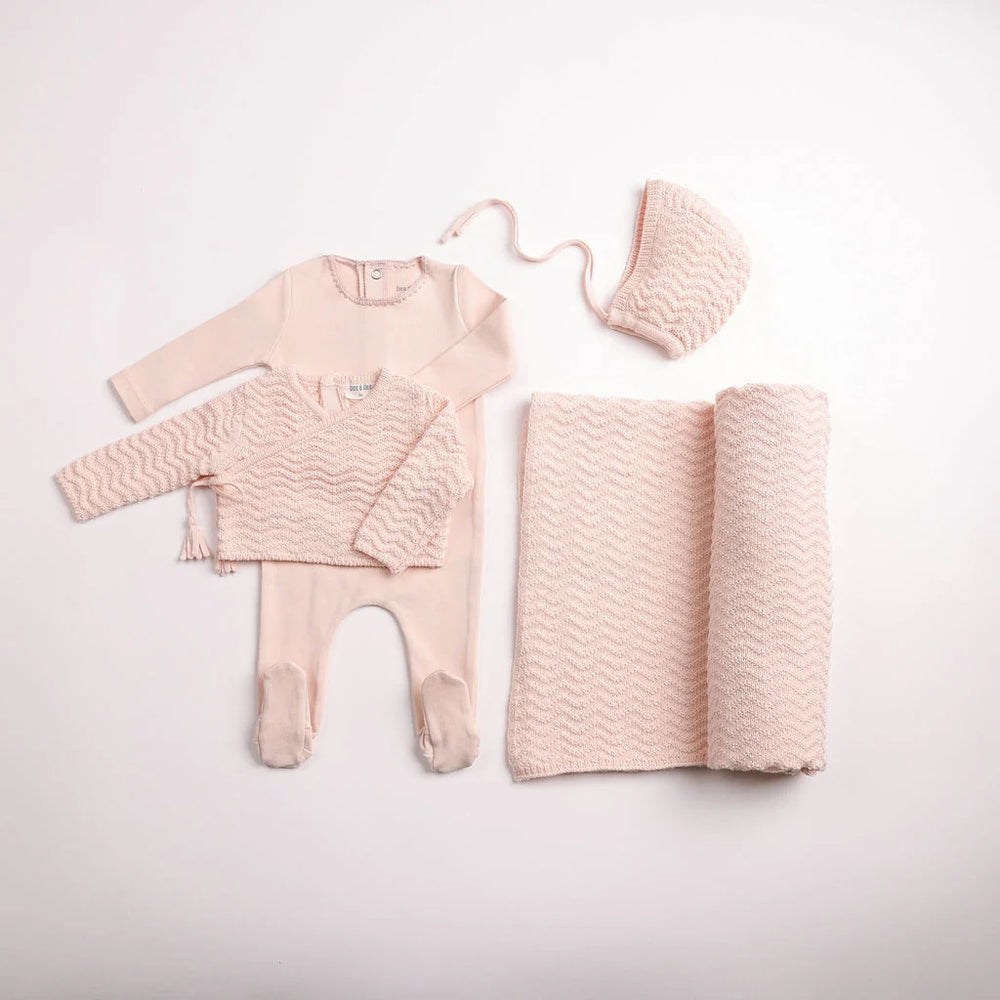 Pre-Order Bee & Dee Herringbone Cardigan/Footie Layette Set