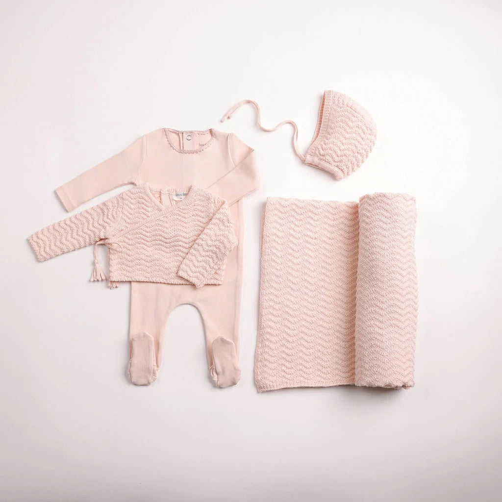 Pre-Order Bee & Dee Herringbone Cardigan/Footie Layette Set