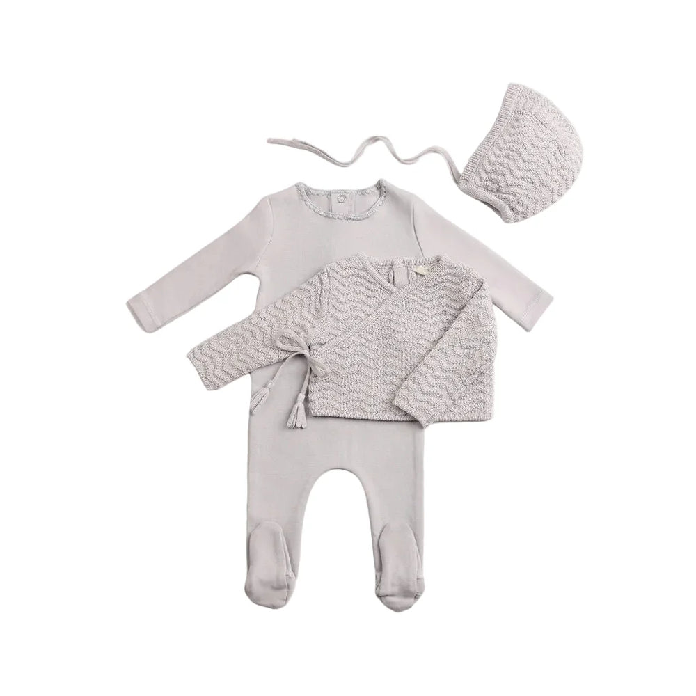 Pre-Order Bee & Dee Herringbone Footie/Cardigan