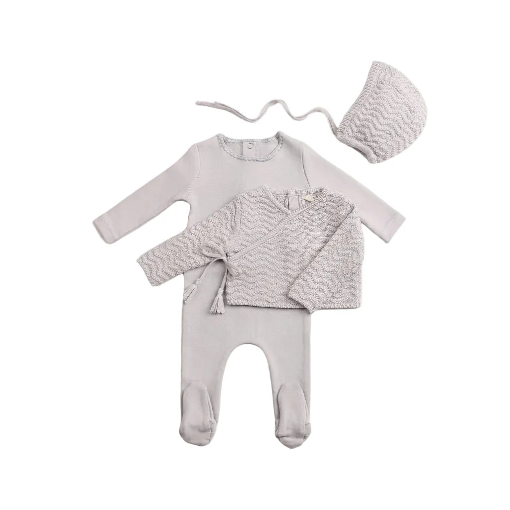 Pre-Order Bee & Dee Herringbone Footie/Cardigan