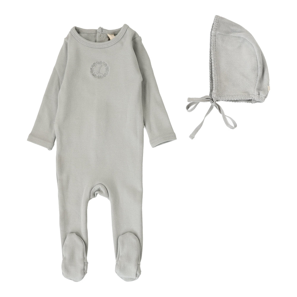 Lilette Cotton Footie and Velour Hat Set