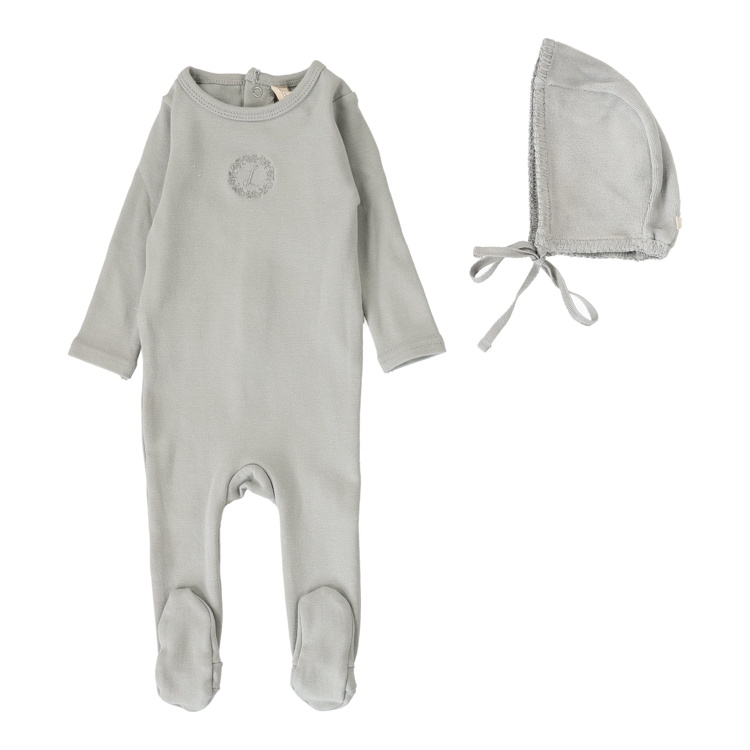 Lilette Cotton Footie and Velour Hat Set