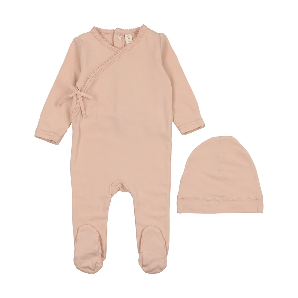 Lilette Brushed Cotton Wrapover Footie & Beanie-Pink