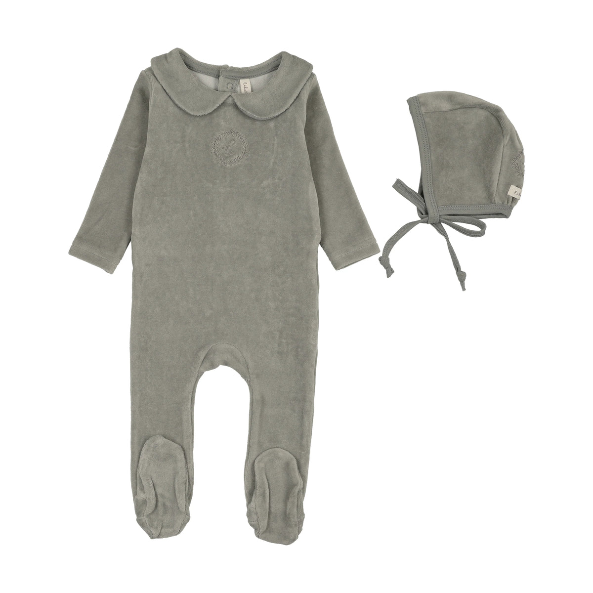 Lilette Velour Crest Emblem Footie/Bonnet