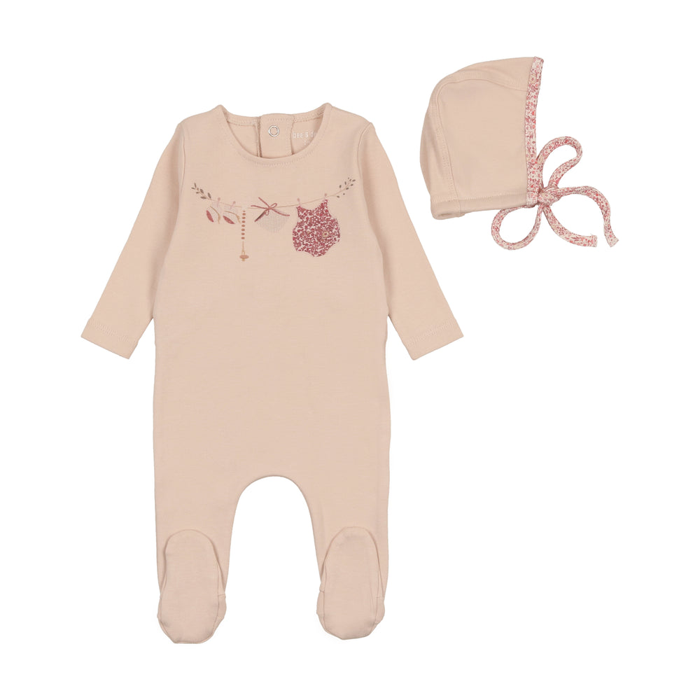 Lil Legs Pointelle Wrapover Footie and Bonnet Pink Lil Legs Pointelle Wrapover Footie and Bonnet Pink