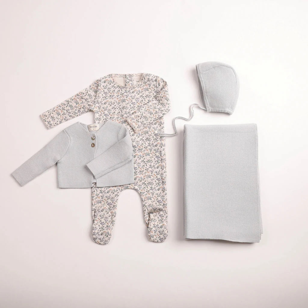 Pre-Order Bee & Dee Petite Fleurs Footie/Cardigan- Layette Set