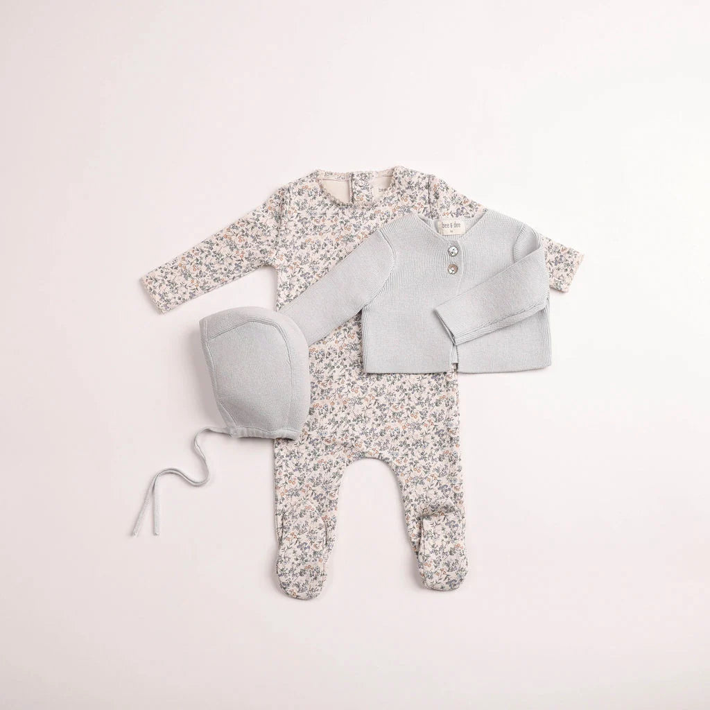 Pre-Order Bee & Dee Petit Fleurs Footie/Cardigan Set