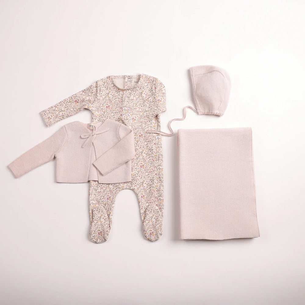 Pre-Order Bee & Dee Petite Fleurs Footie/Cardigan- Layette Set