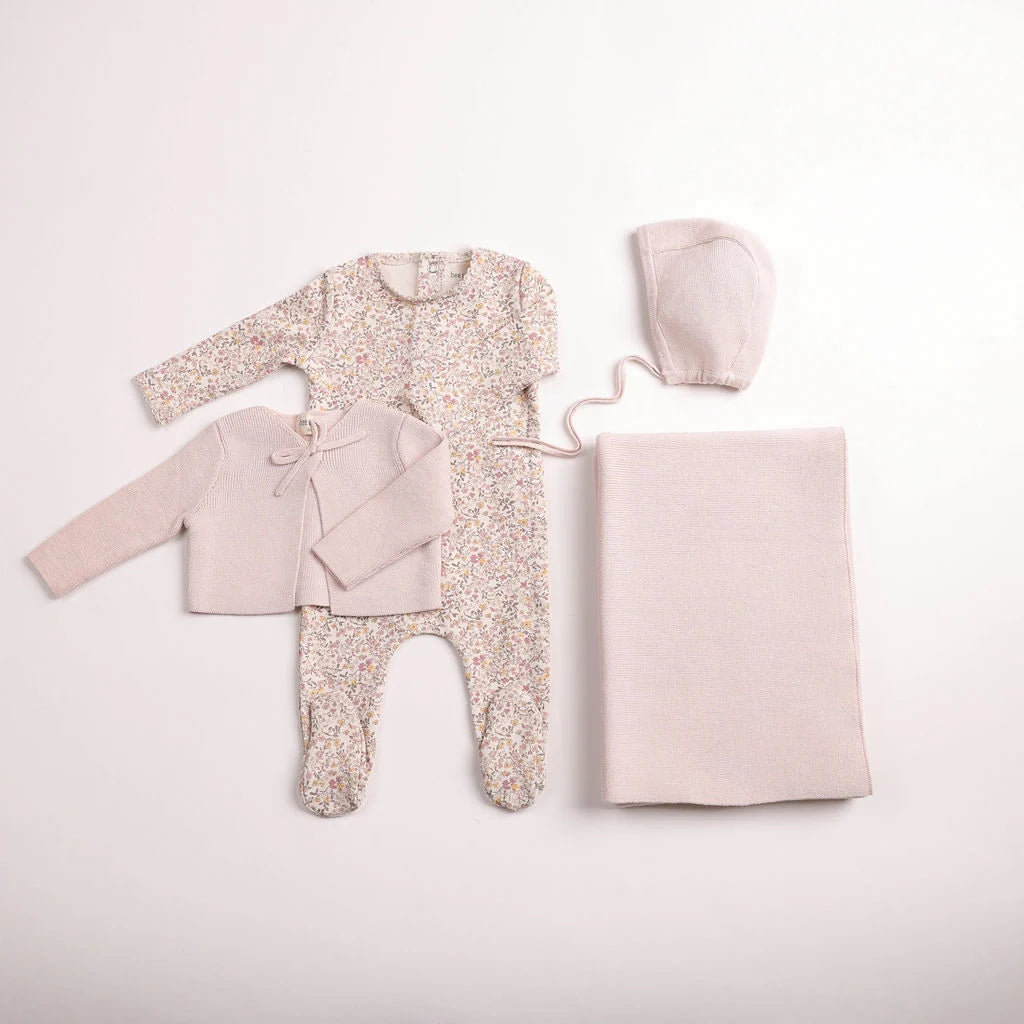 Pre-Order Bee & Dee Petite Fleurs Footie/Cardigan- Layette Set