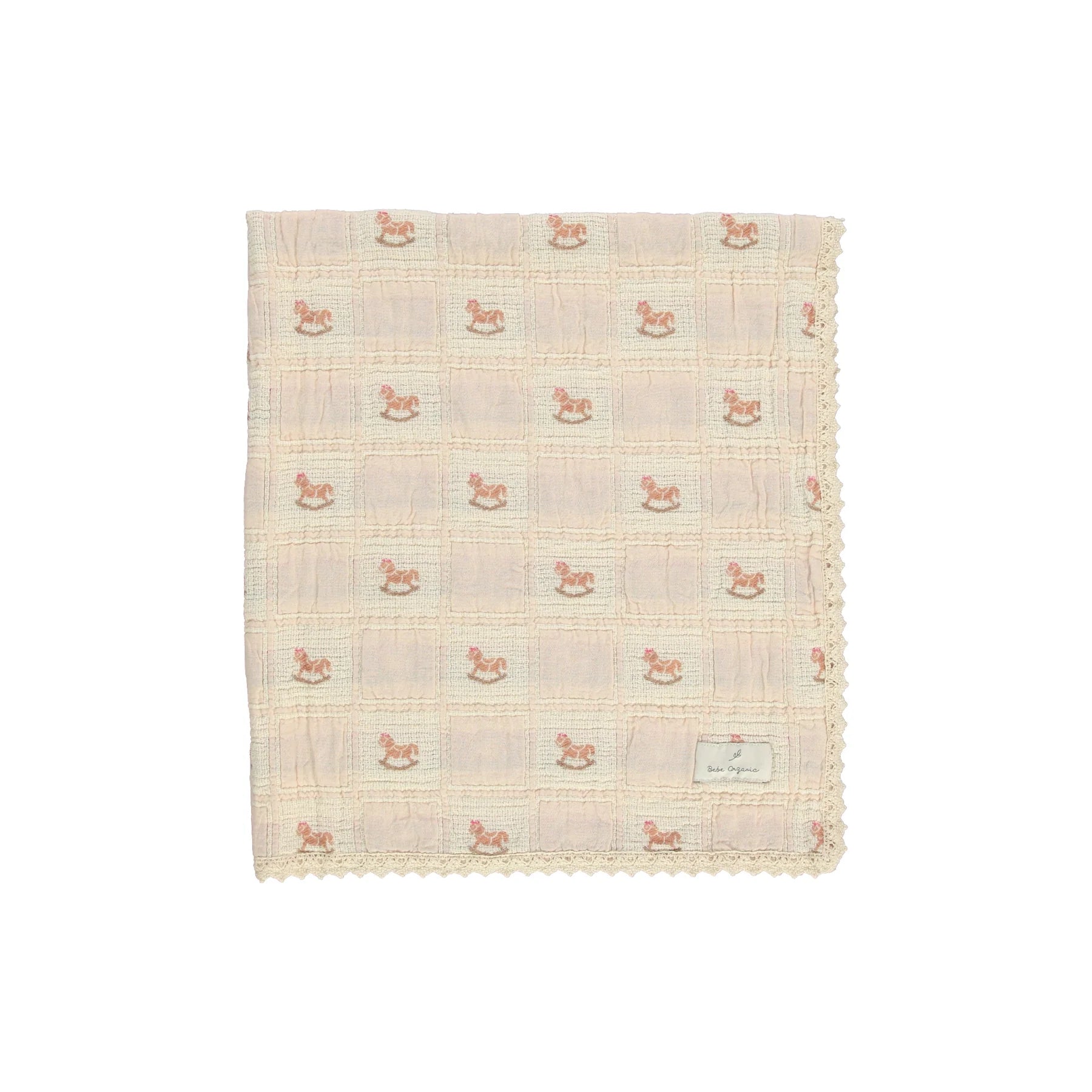 BEBE Organic Shell Pink Horse Patchwork Blanket