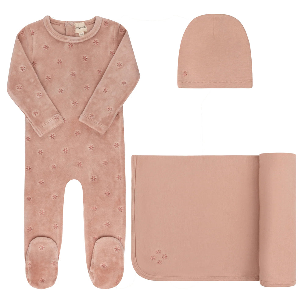 Ely's & Co Velour Embroidered Floral Take Me Home Set