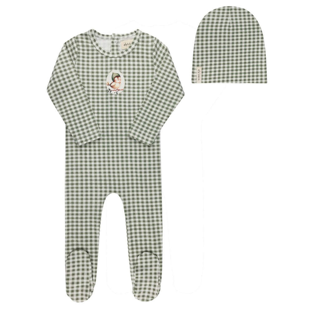 Ely's & Co Jersey Owl Gingham Footie & Beanie