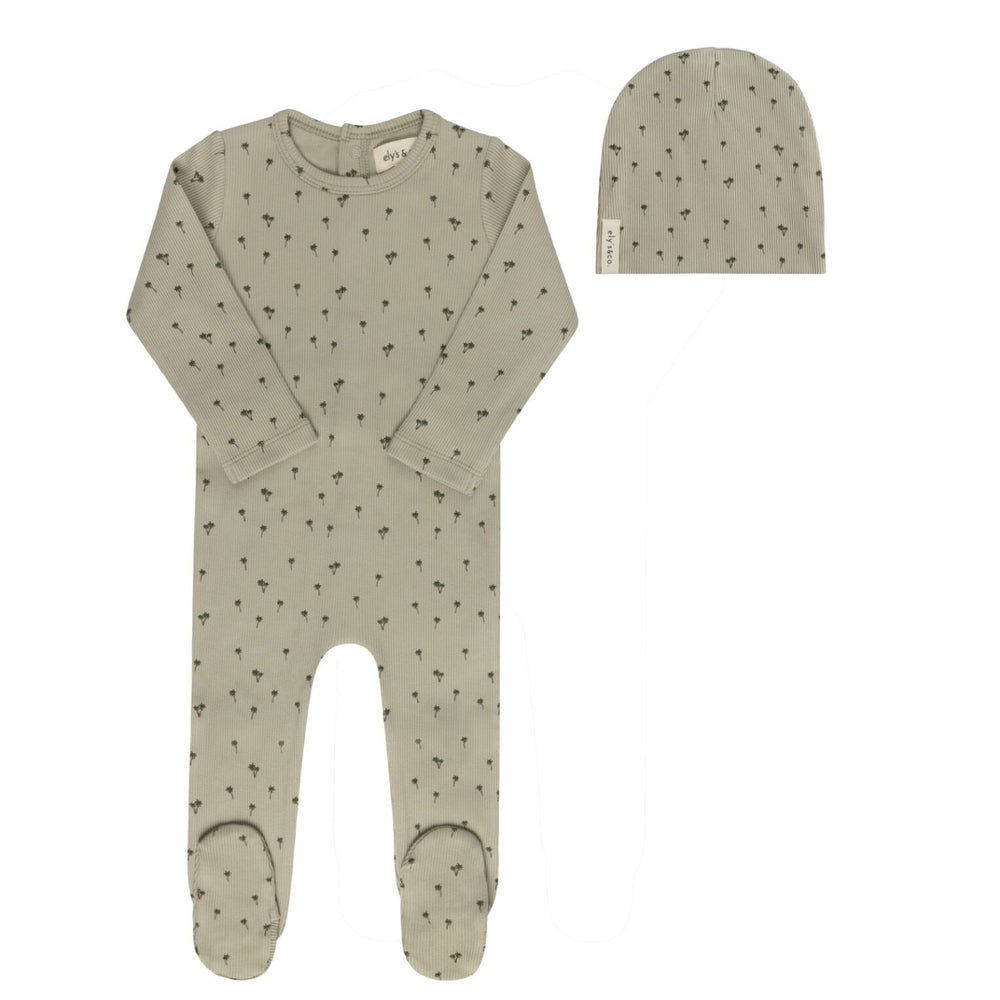 Ely's & Co Ribbed Printed Palm Footie & Beanie