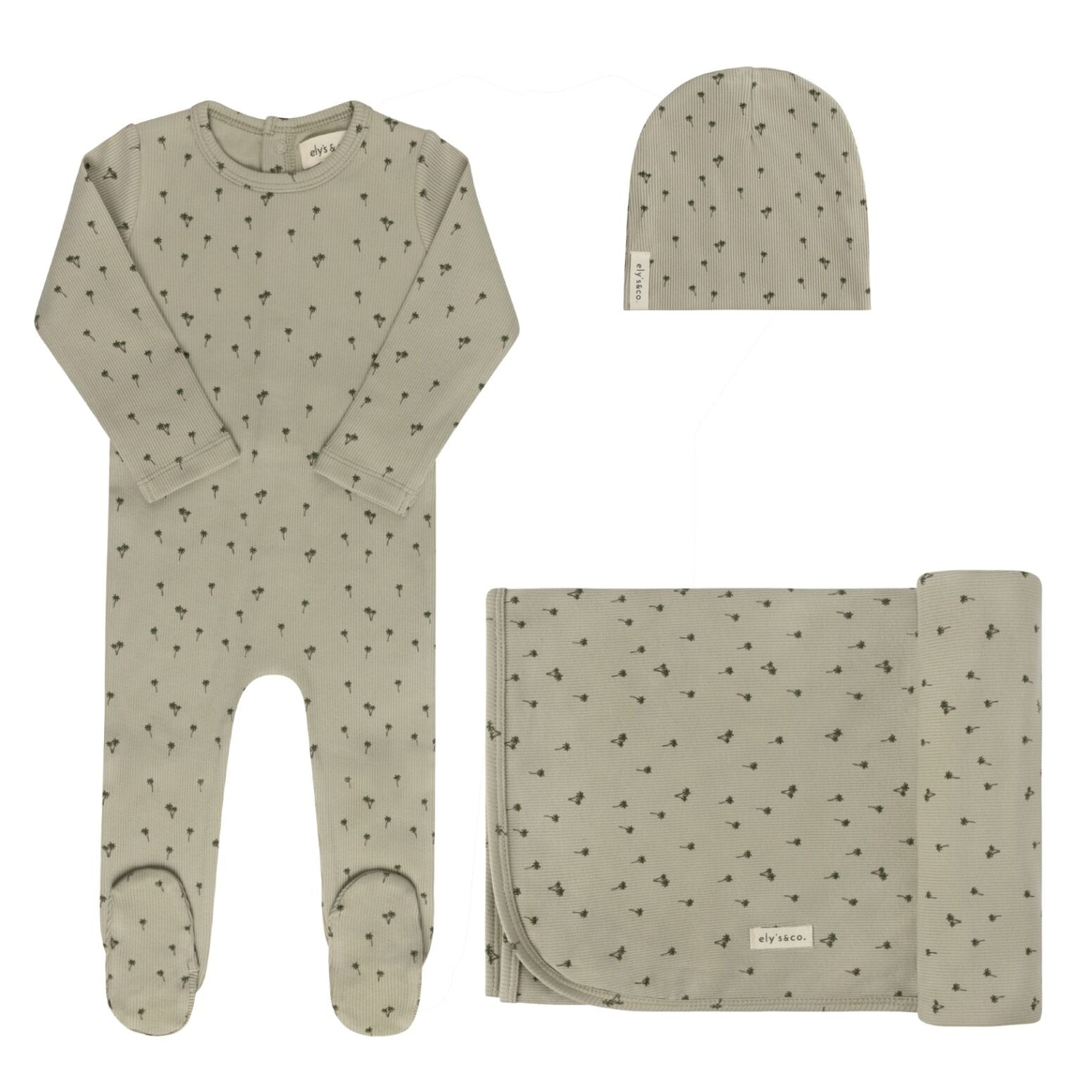Ely's & Co Ribbed Printed Palm Layette Set