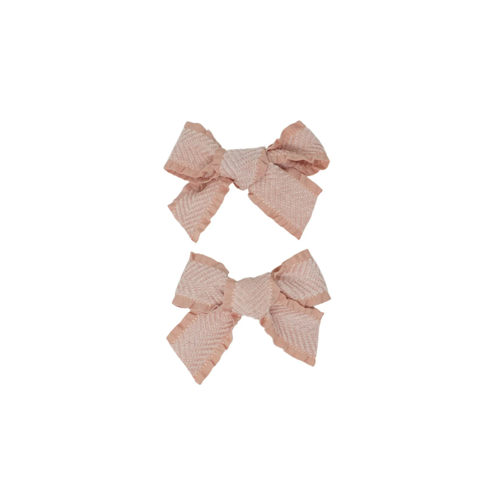Bandeau Bow Ruffle Herringbone Mini Clip Set