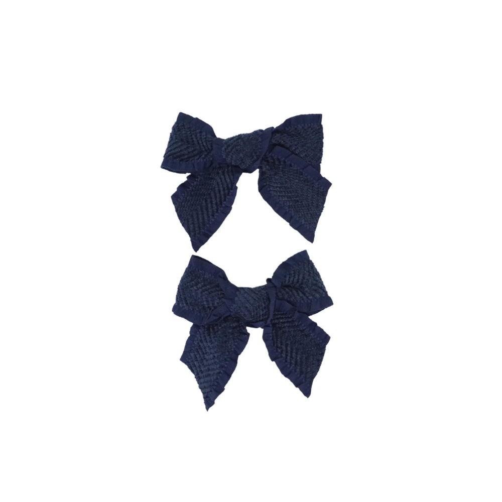 Bandeau Bow Ruffle Herringbone Mini Clip Set
