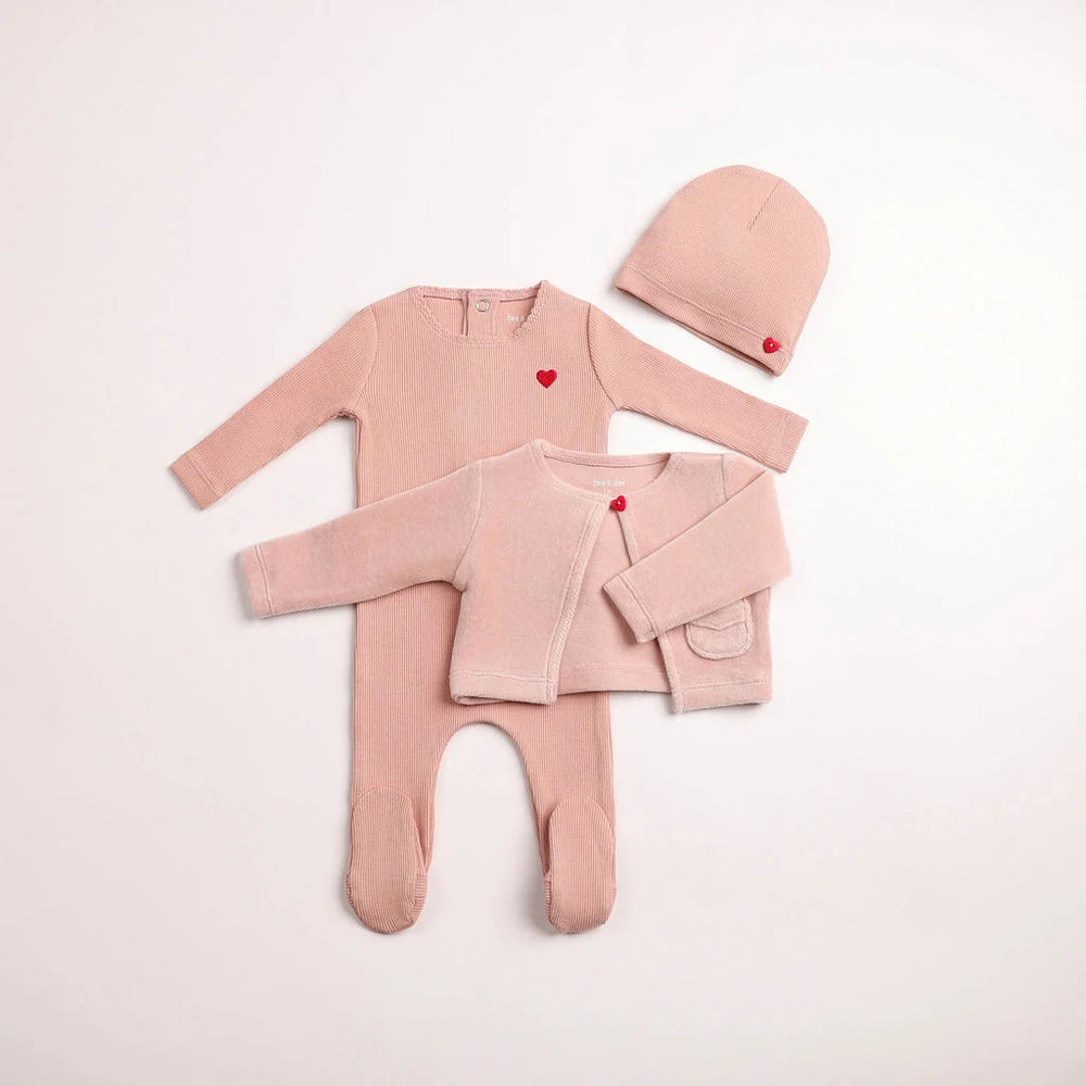 Pre-Order Bee & Dee Velour Ribbed Footie/Cardigan
