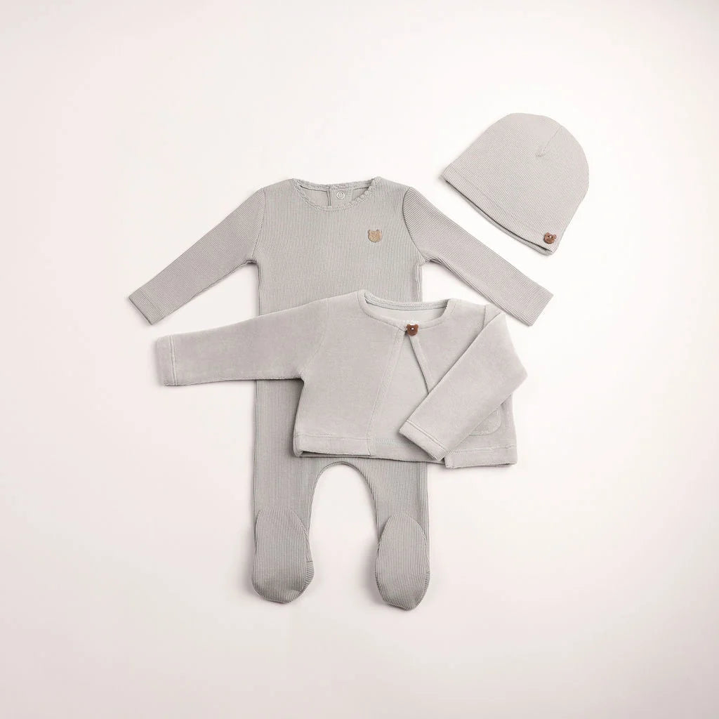 Pre-Order Bee & Dee Velour Ribbed Footie/Cardigan