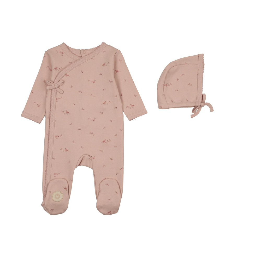 Mon Tresor Vintage Bird Wrap Footie & Bonnet