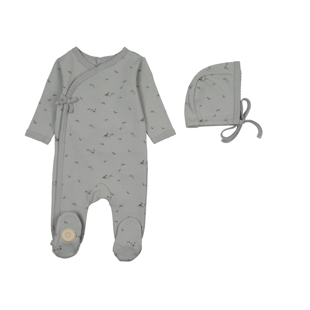 Mon Tresor Vintage Bird Wrap Footie & Bonnet