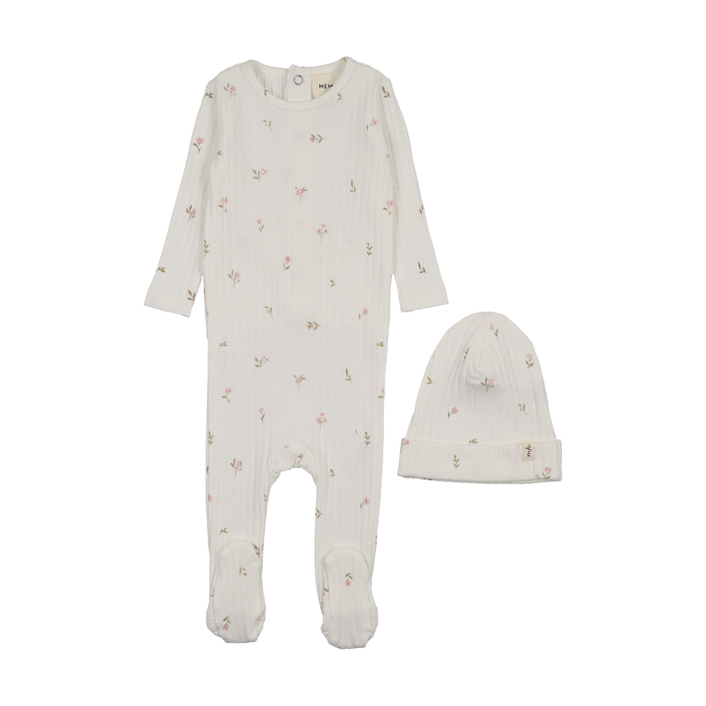 Mema Knits Rib Floral Print Footie Set