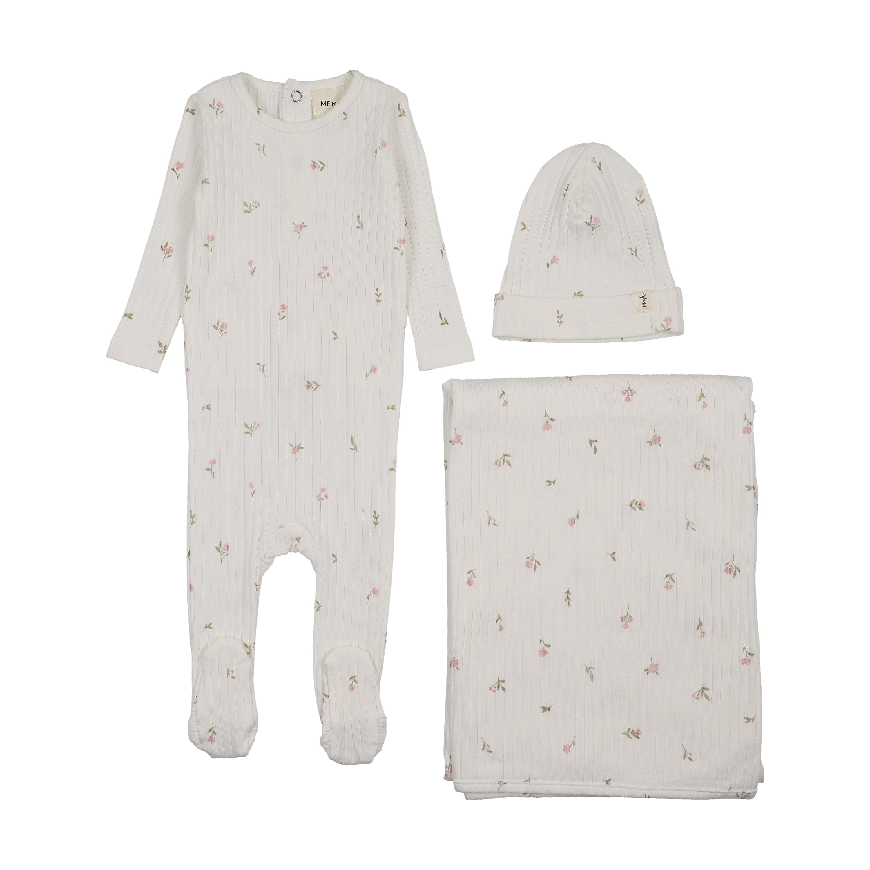 Mema Knits Rib Floral Print Layette Set