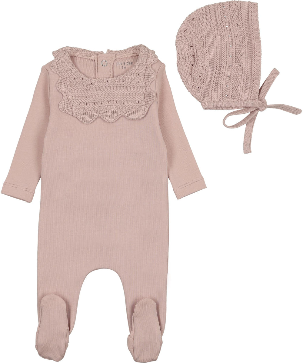 Bee & Dee Knit Bibette Footie & Bonnet