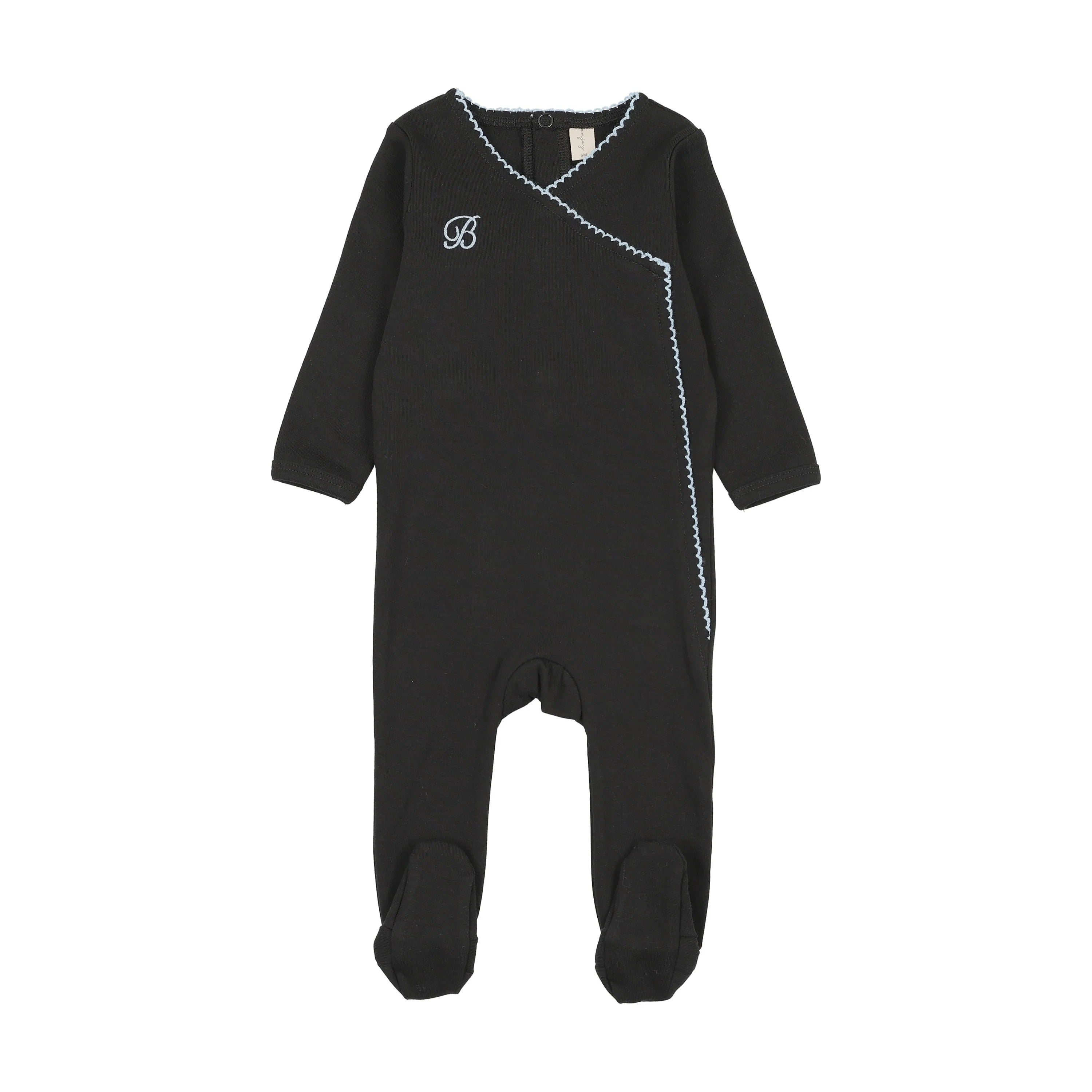 Pre-Order Bonjoy Piped Scalloped Footie-Black/Navy