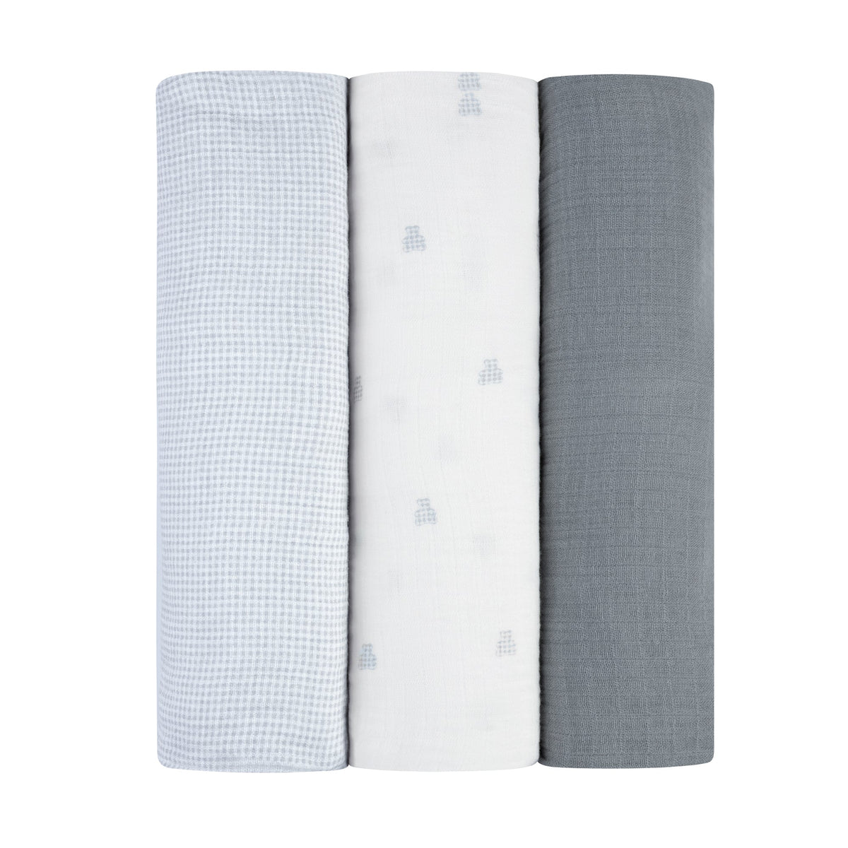 Ely's & Co 3 Pack Muslin Swaddle- Gingham Bear Collection