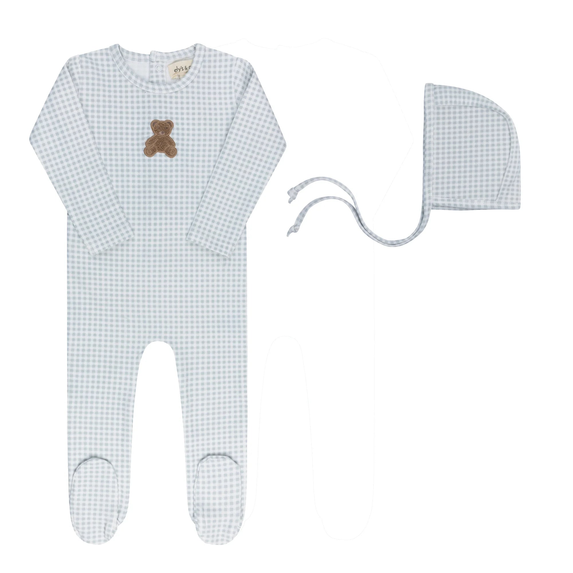 Ely's & Co Gingham Teddy Footie/Bonnet