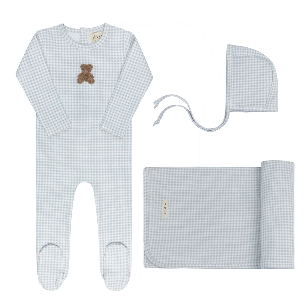 Ely's & Co Gingham Teddy Layette Set