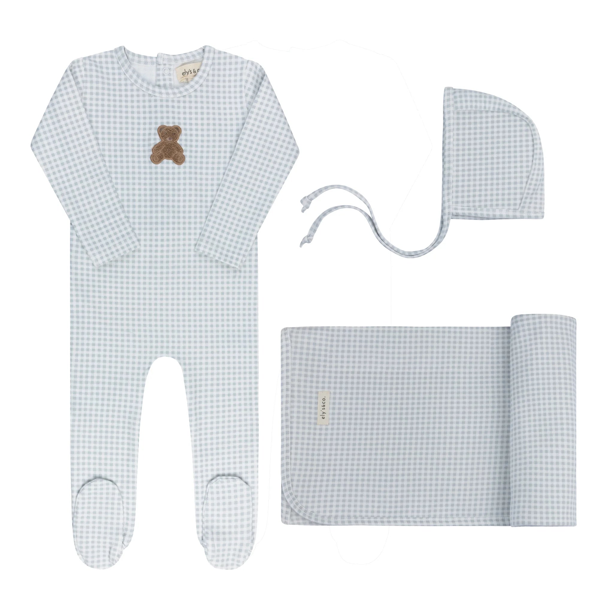 Ely's & Co Gingham Teddy Layette Set