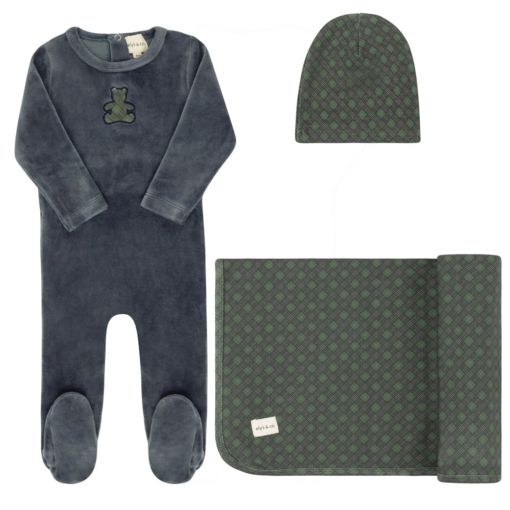 Pre-Order Ely's & Co Boys Velour Plaid Bear Take Me Home Set