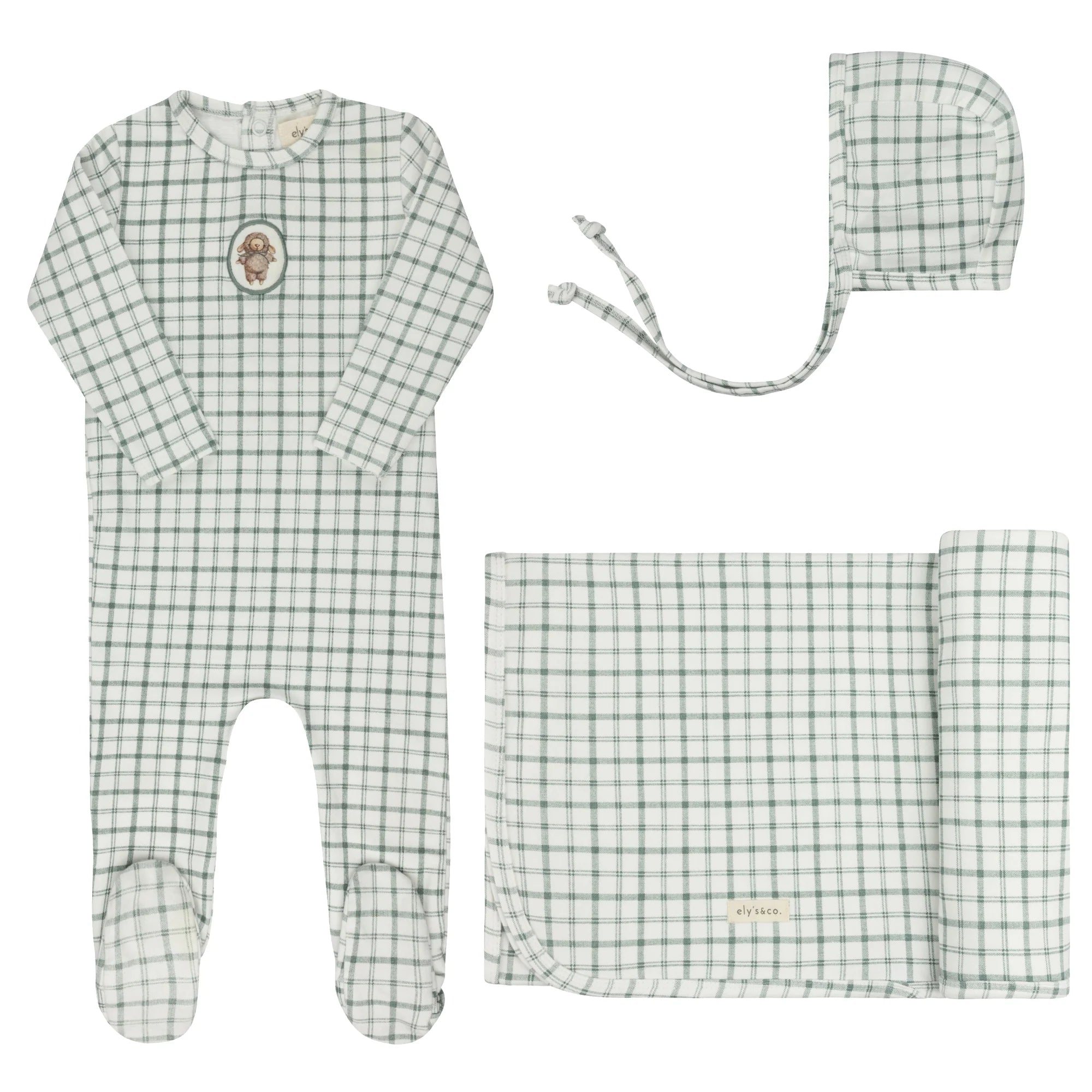 Pre-Order Ely's & Co Modal Terry Blue Plaid Sheep Take Me Home Set