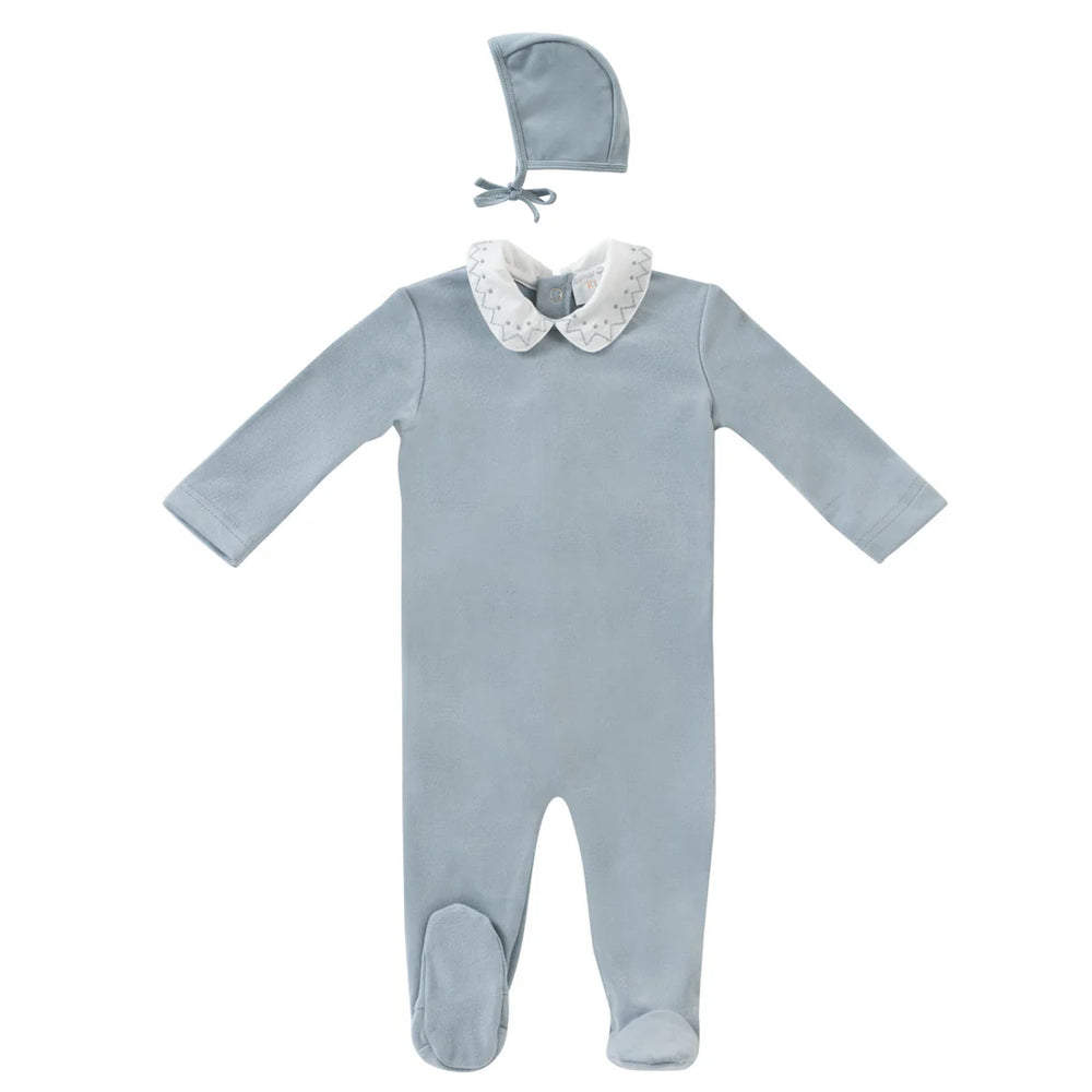 Kipp Blue Scalloped Embroidered Footie & Bonnet