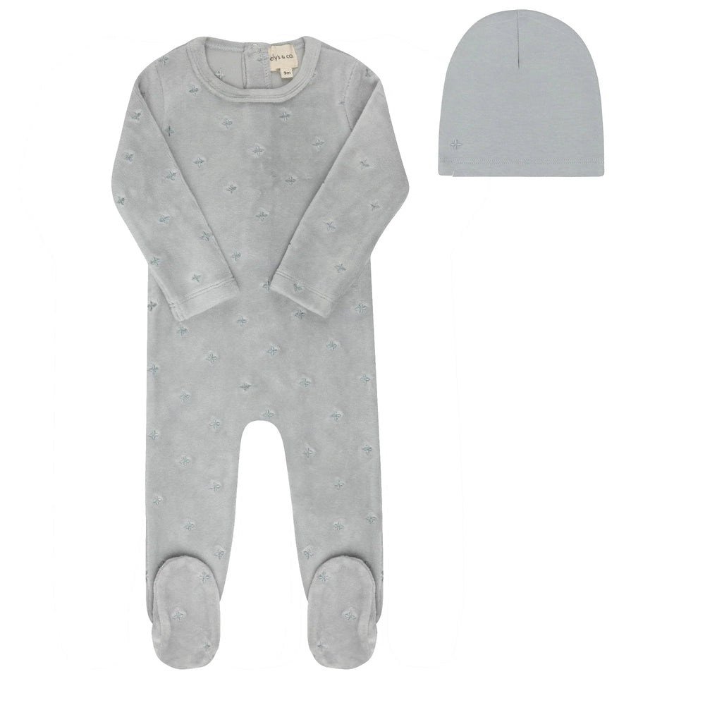 Ely's & Co Velour Embroidered Floral Footie & Beanie