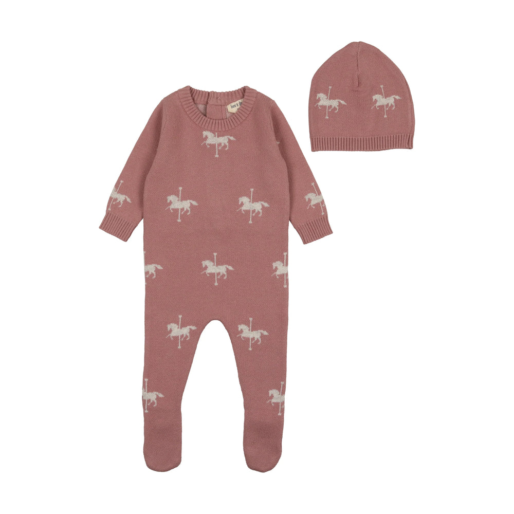 Bee and Dee Rhubarb Knit Carousel Footie & Bonnet