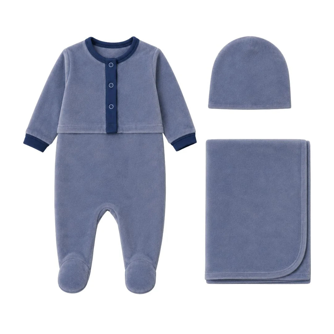 Pre-Order Bonjoy Cozy Cardigan Layette Set-Slate